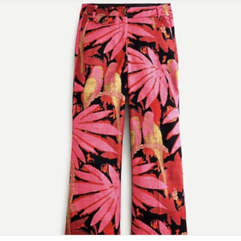 J. Crew Pink and Black Tropical Print Cropped Pants Size 0